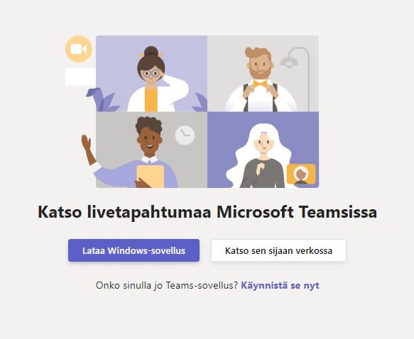 Teams live event -verkkotapahtumaan liittymisen opastuskuva