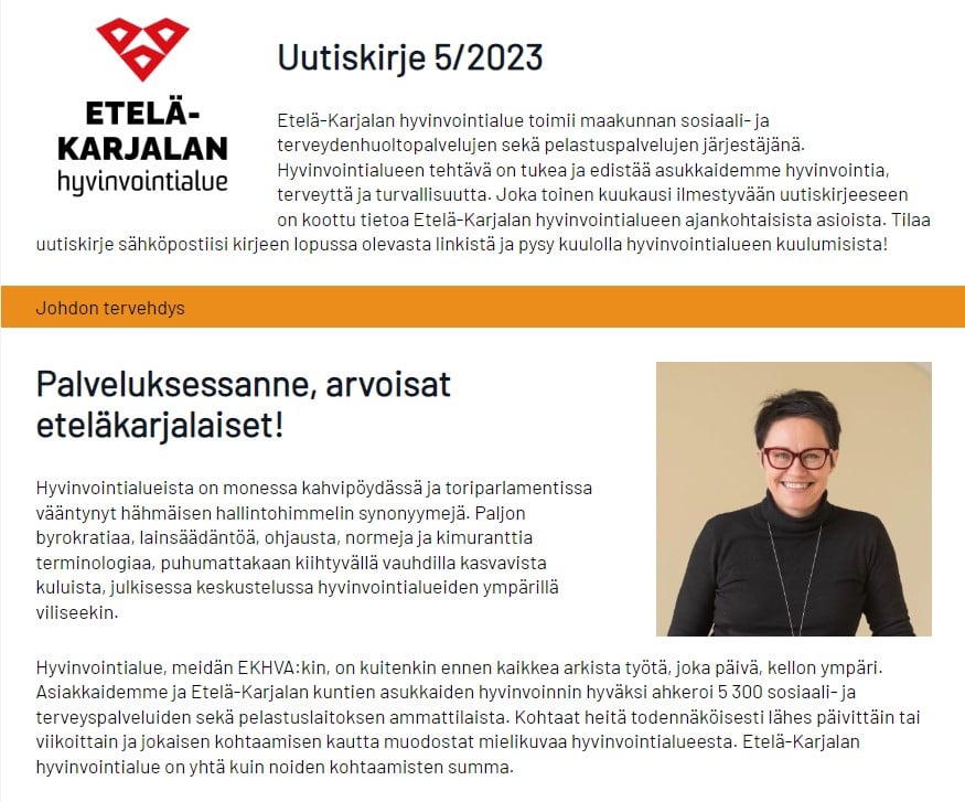 Etelä-Karjalan hyvinvointialueen uutiskirje 5/2023 julkaistu